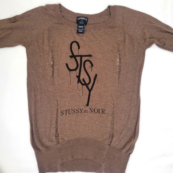 Stussy En Noir Knitwear Destroyed Sweater top Size Small Distressed Brown Grunge - Picture 2 of 16